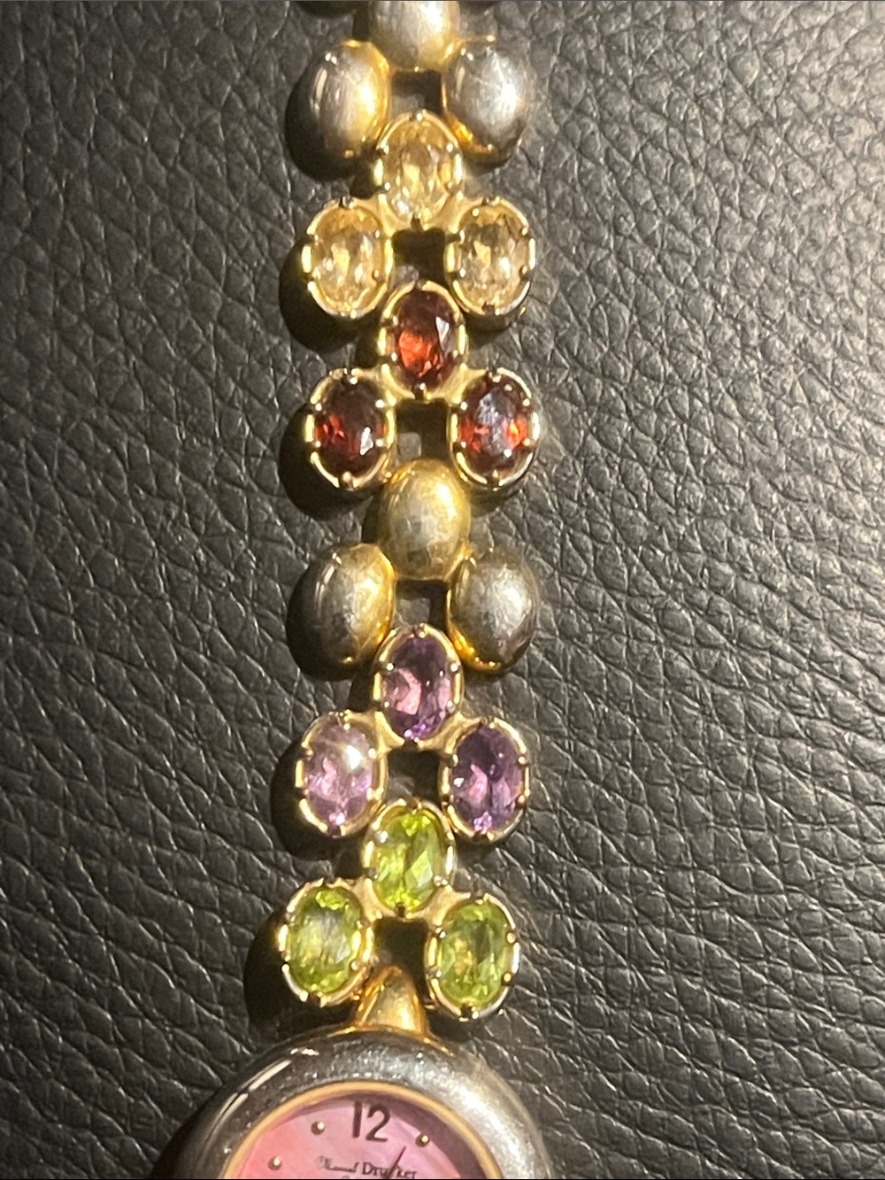 Vintage Marcel Drucker Pink Dial Multicolor gemstone Bracelet Watch - Picture 5 of 9